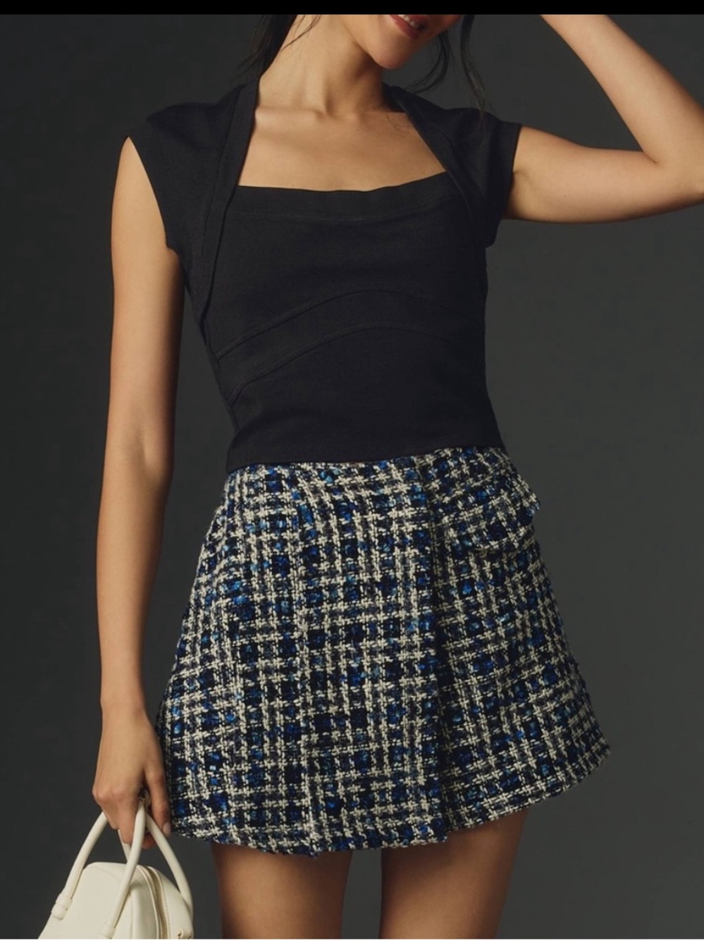 MAEVE Anthropologie Black Ponte Knit Square Neck Cap Sleeve Top XL NWT - Picture 2 of 8